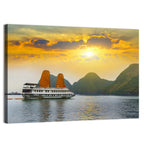 Ha Long Bay Sunset with Orange Sails Wall Art
