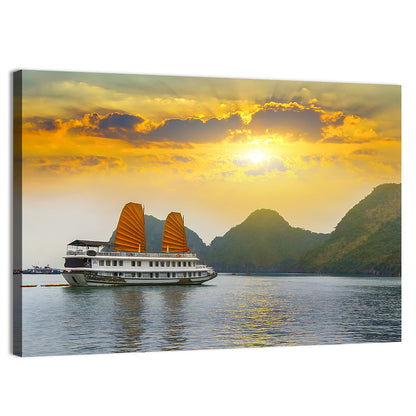 Ha Long Bay Sunset with Orange Sails Wall Art