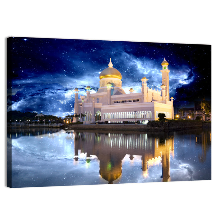 Omar Ali Saifuddien Mosque at Night Wall Art as a canvas print