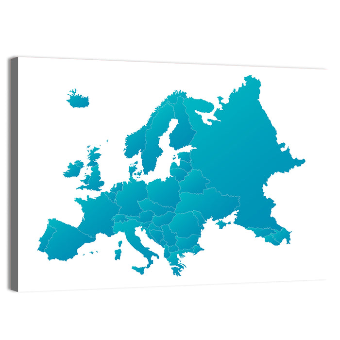 Teal Gradient Europe Map Wall Art as a canvas print