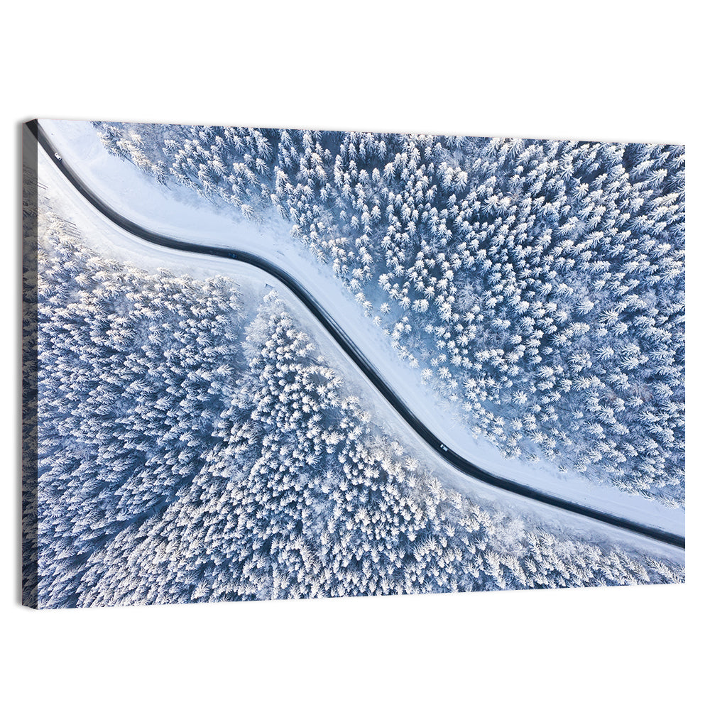 Winding Snowy Forest Road Wall Art, canvas print, landscape
