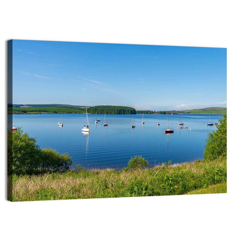 Anchored Sailboats at Llyn Brenig Wall Art