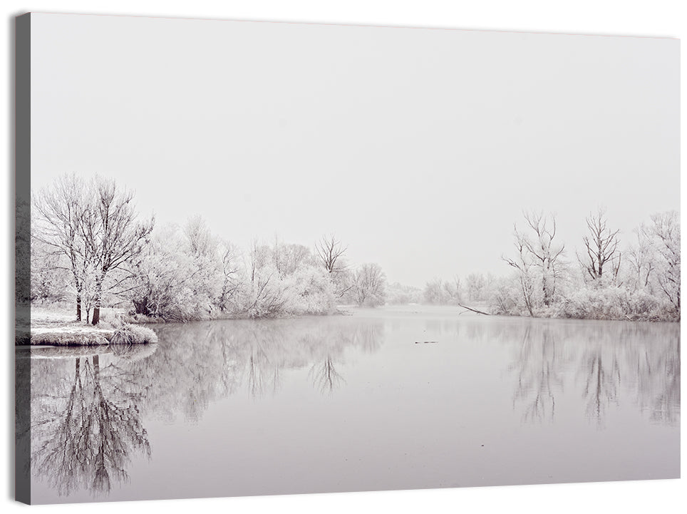 Frozen River Reflection in Winter Fog Wall Art