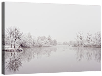 Frozen River Reflection in Winter Fog Wall Art