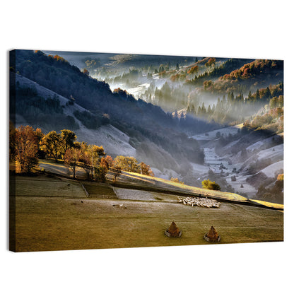 Mountain Village in Morning Mist Wall Art