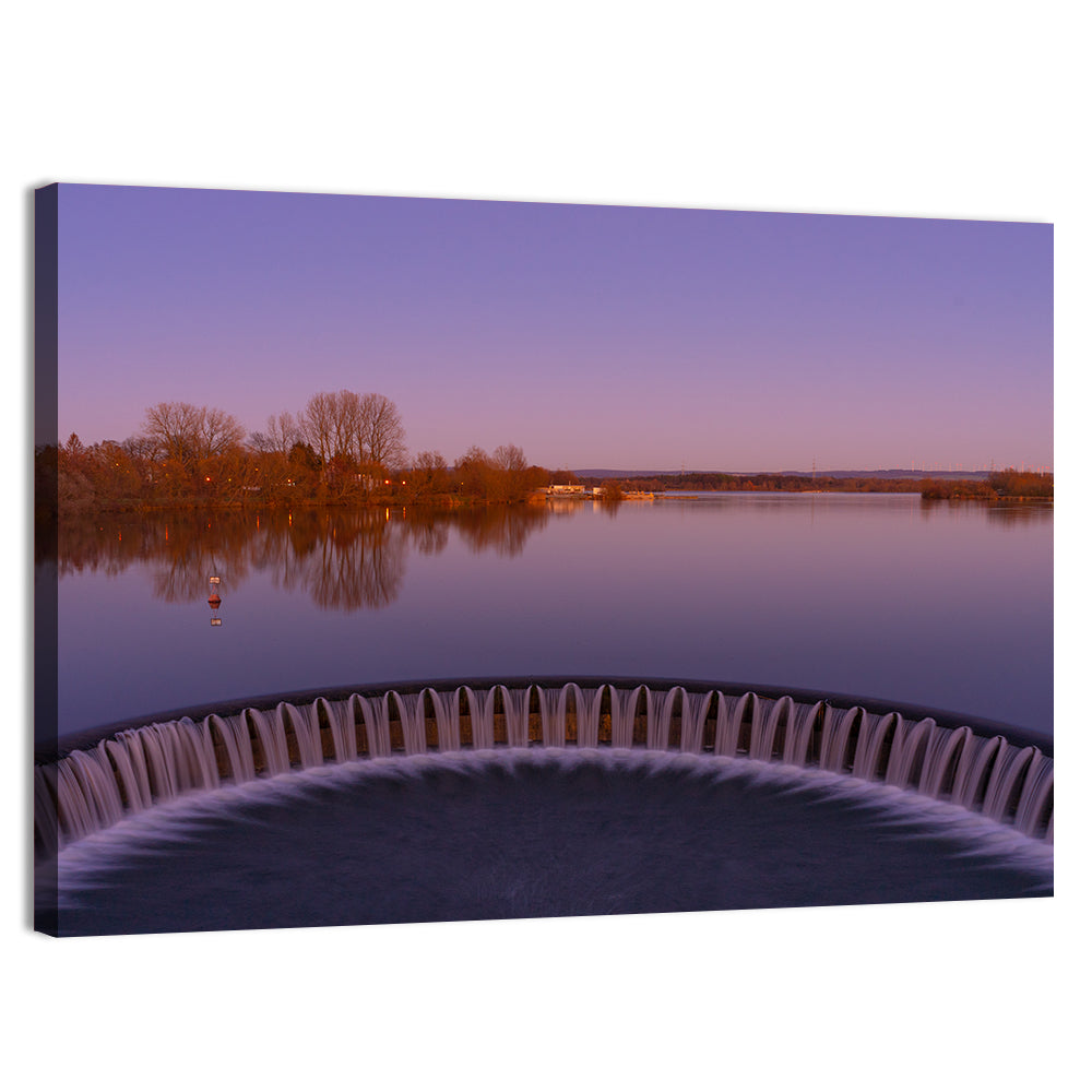 Circular Weir at Dusk Wall Art, canvas print, landscape