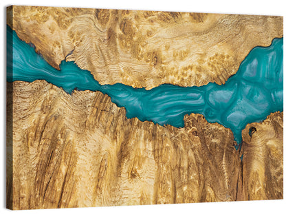 Burled Wood River with Teal Resin Wall Art