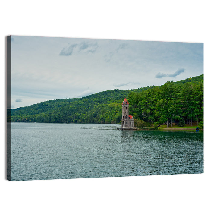 Otsego Lake View with Stone Tower Wall Art as a canvas print
