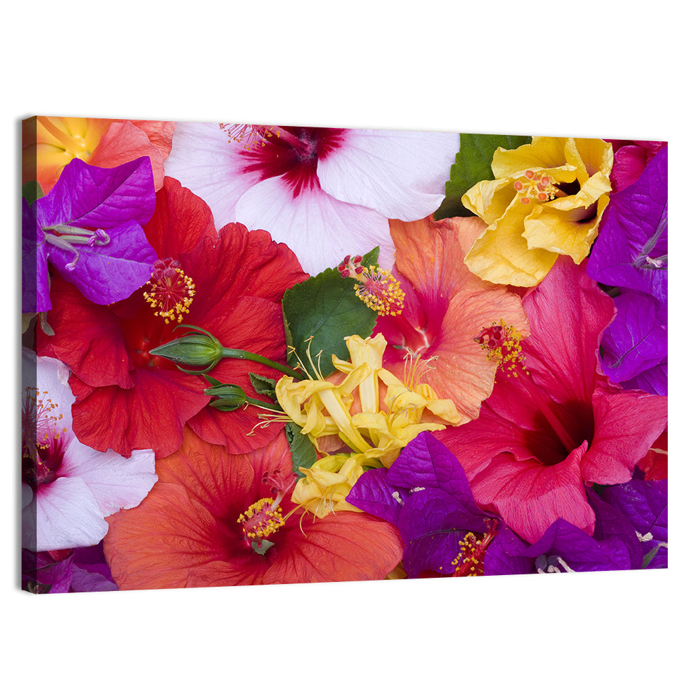 Tropical Bougainvillea and Hibiscus Bloom Wall Art