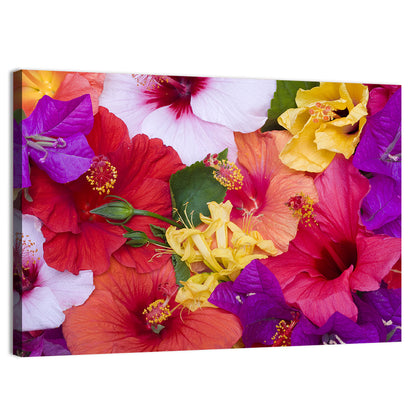 Tropical Bougainvillea and Hibiscus Bloom Wall Art
