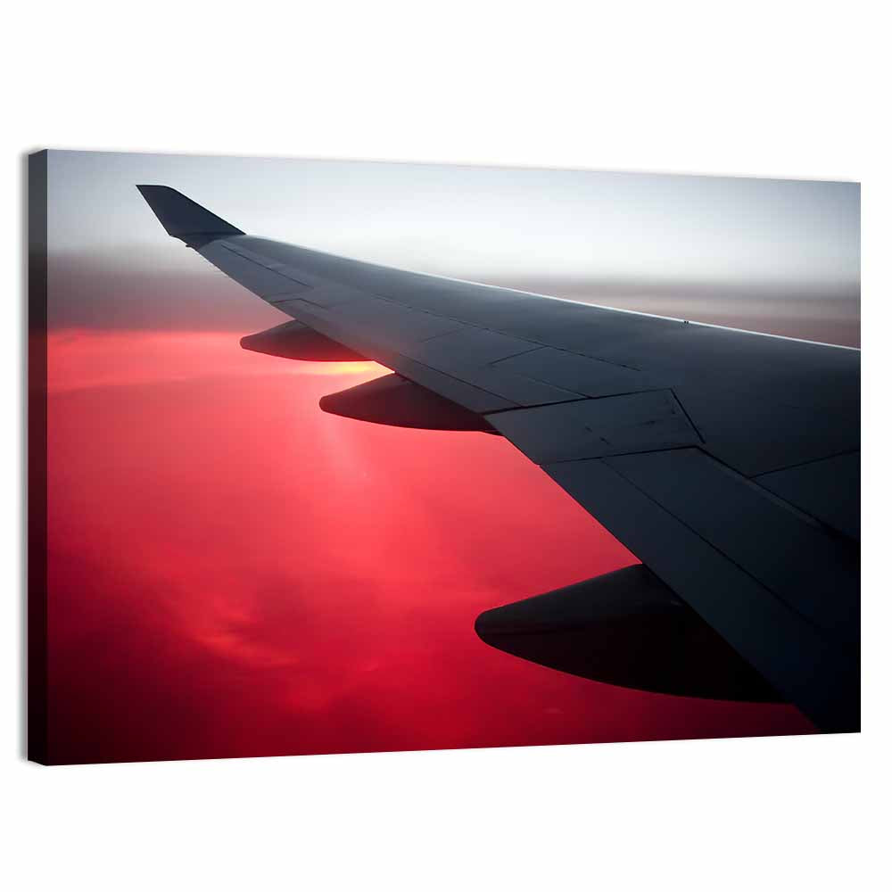 Angled Airplane Wing at Sunset Wall Art
