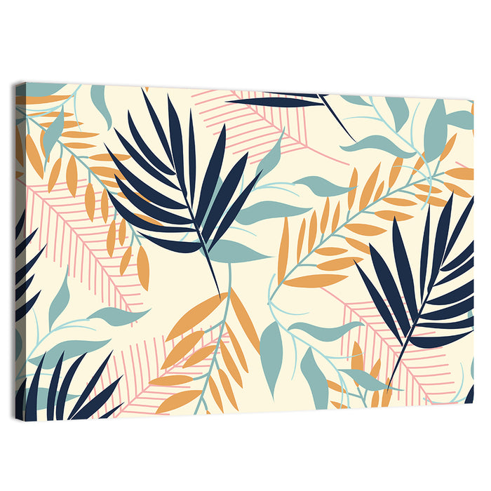 Cream and Navy Summer Leaves Pattern Wall Art as a canvas print