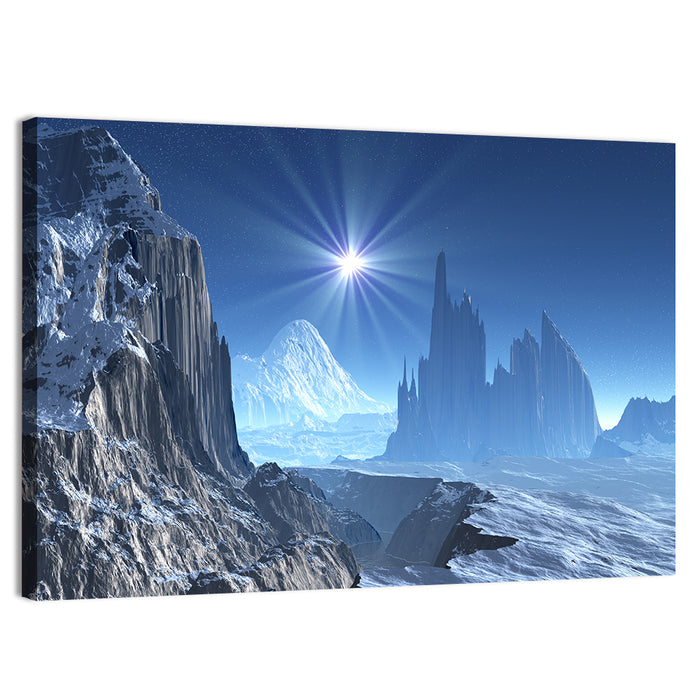 Nightfall on Frozen Alien World Wall Art as a canvas print