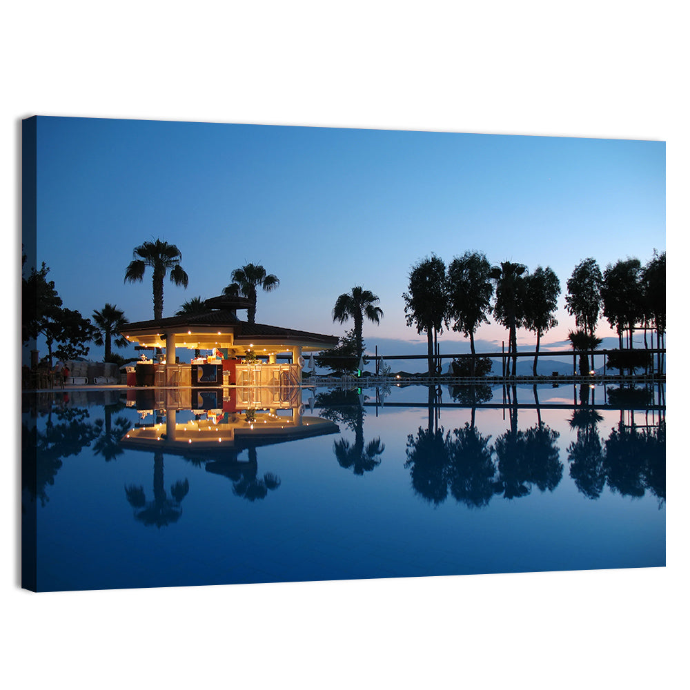 Twilight Poolside Bar Wall Art, canvas print, landscape