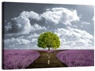 Lavender Field Crossroads with Lone Tree Wall Art