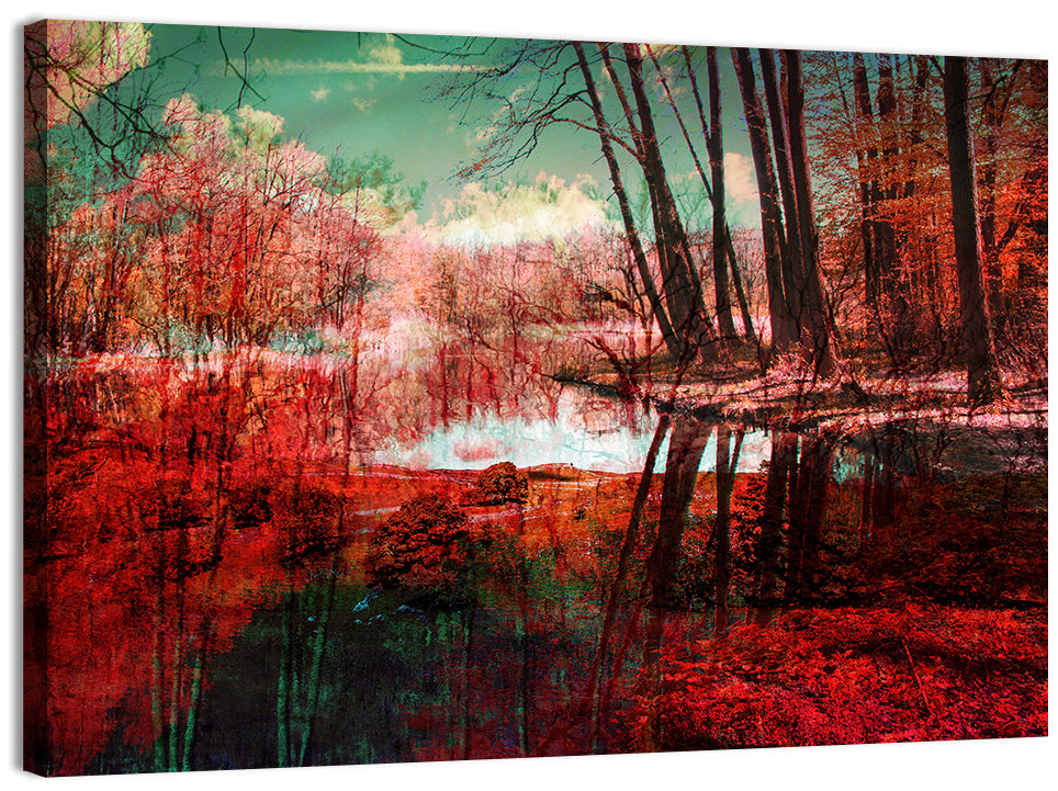 Red Forest Reflection Wall Art