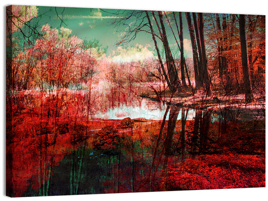 Red Forest Reflection Wall Art