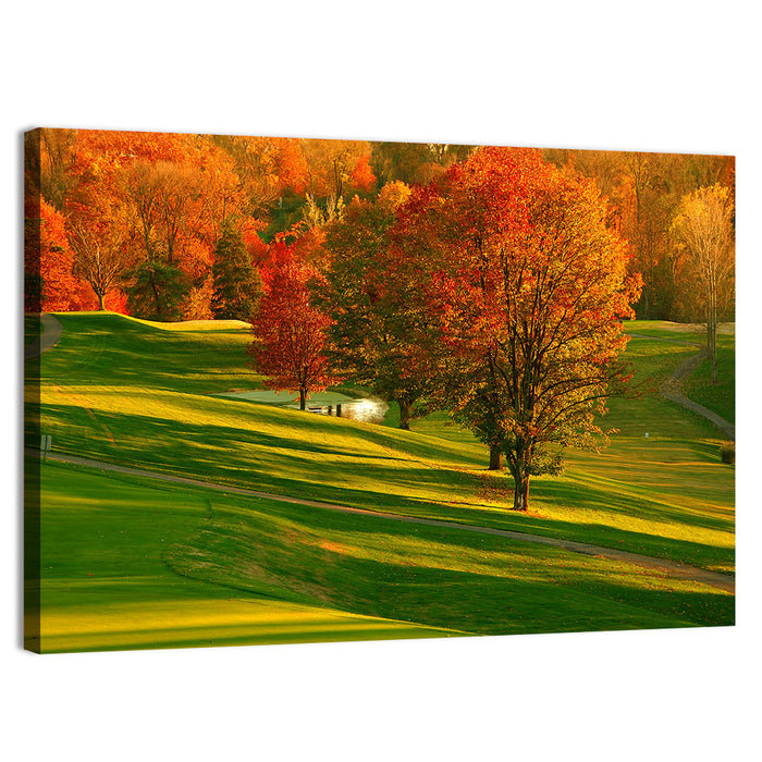 Golden Hour Golf Course Wall Art as a canvas print