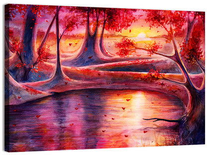 Autumn Forest Lake at Dusk Wall Art
