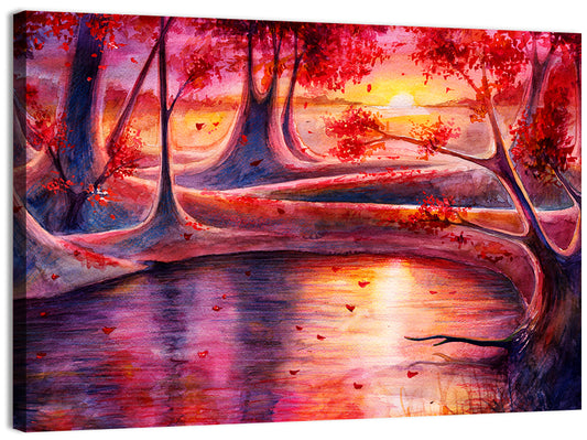 Autumn Forest Lake at Dusk Wall Art