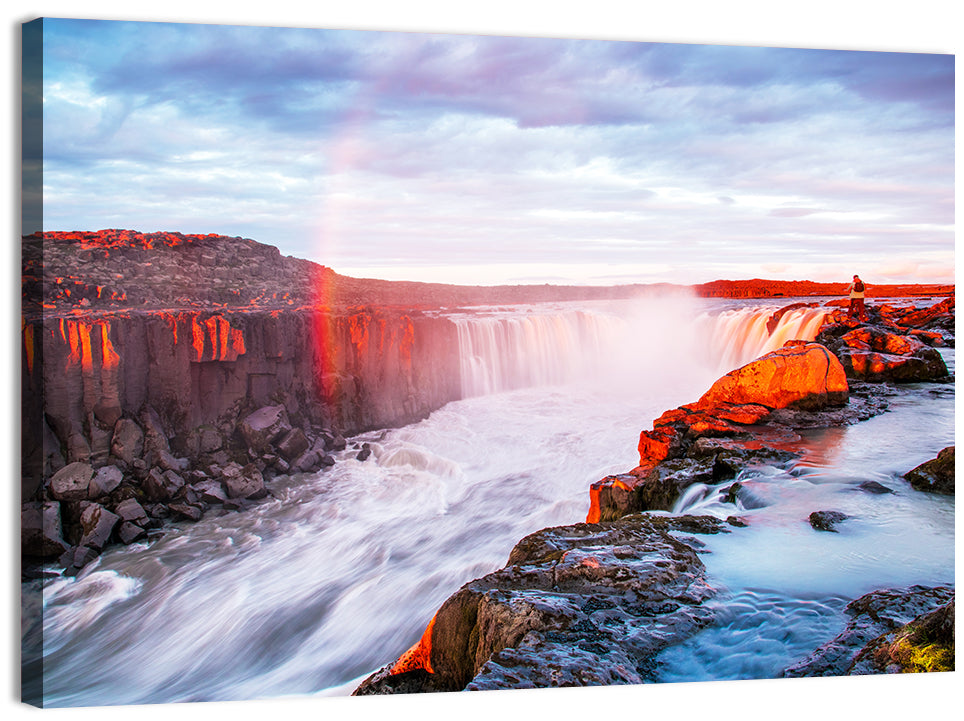 Golden Hour Selfoss Falls Rainbow Wall Art, canvas print, landscape