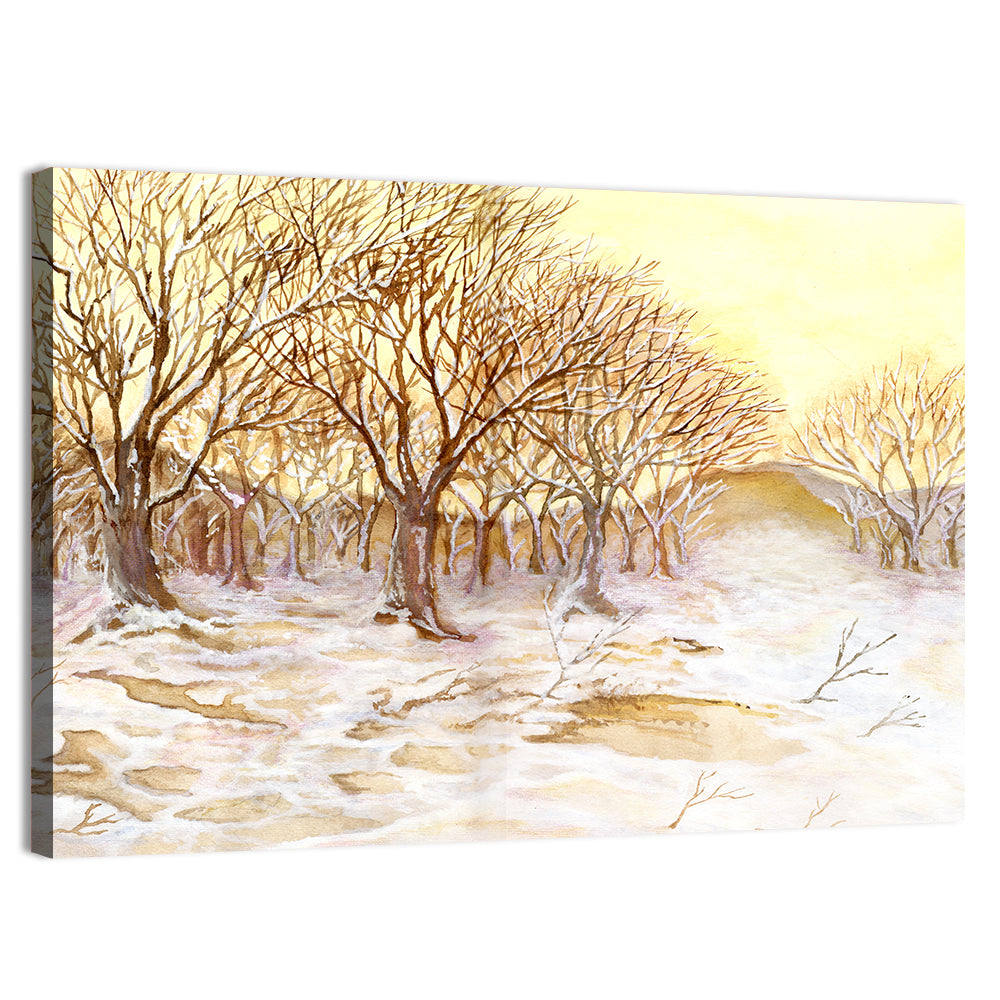 Winter Field with Snow-dusted Trees Wall Art, canvas print, landscape