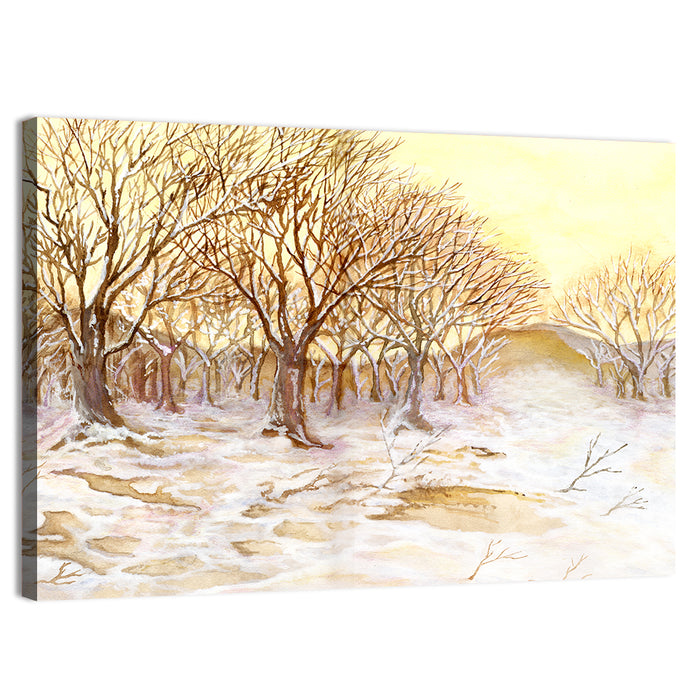 Winter Field with Snow-dusted Trees Wall Art as a canvas print
