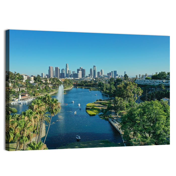 Echo Park Fountain and Downtown Skyline Wall Art as a canvas print