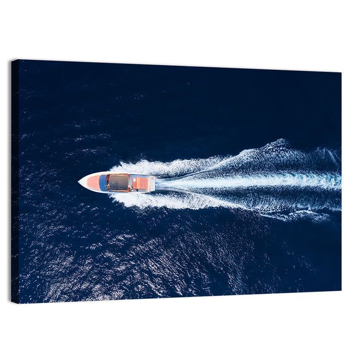 Sleek Speedboat Over Navy Sea Wall Art as a canvas print