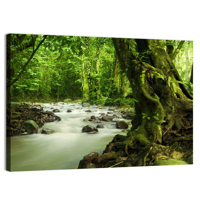 Emerald Rainforest River Wall Art as a canvas print