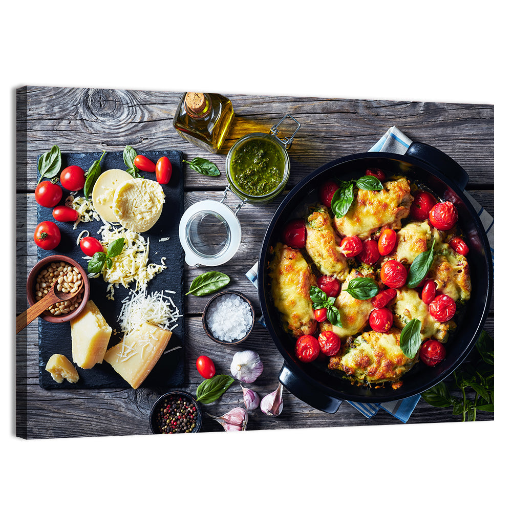 Pesto Baked Chicken Flat Lay Wall Art