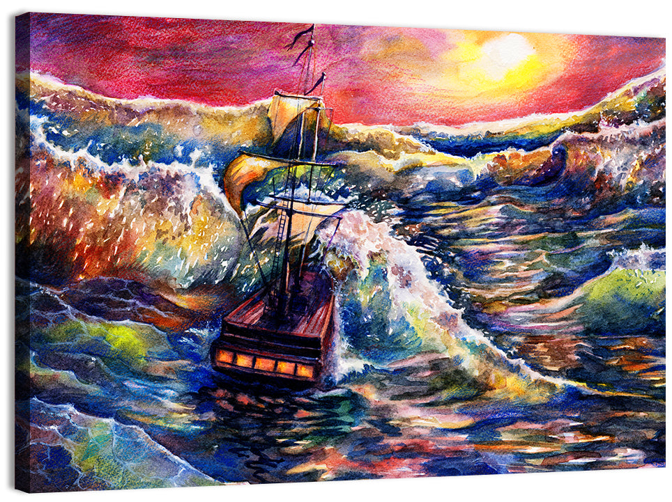 Stormy Sunset Sailing Ship Wall Art