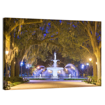 Forsyth Park Fountain at Night Wall Art