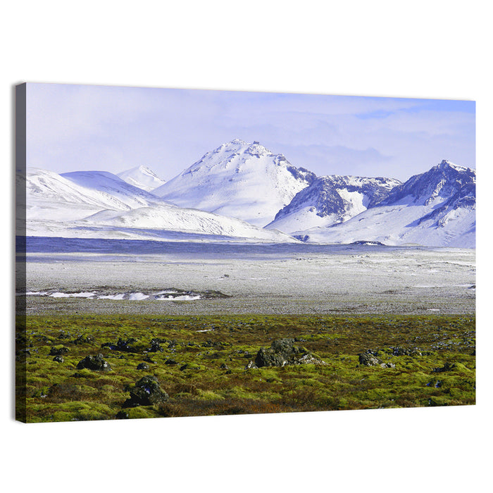 Icelandic Snow and Moss Landscape Wall Art as a canvas print