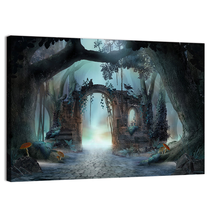 Enchanted Foggy Forest Wall Art as a canvas print