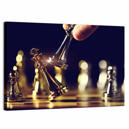 Gold and Silver Chess Closeup Wall Art