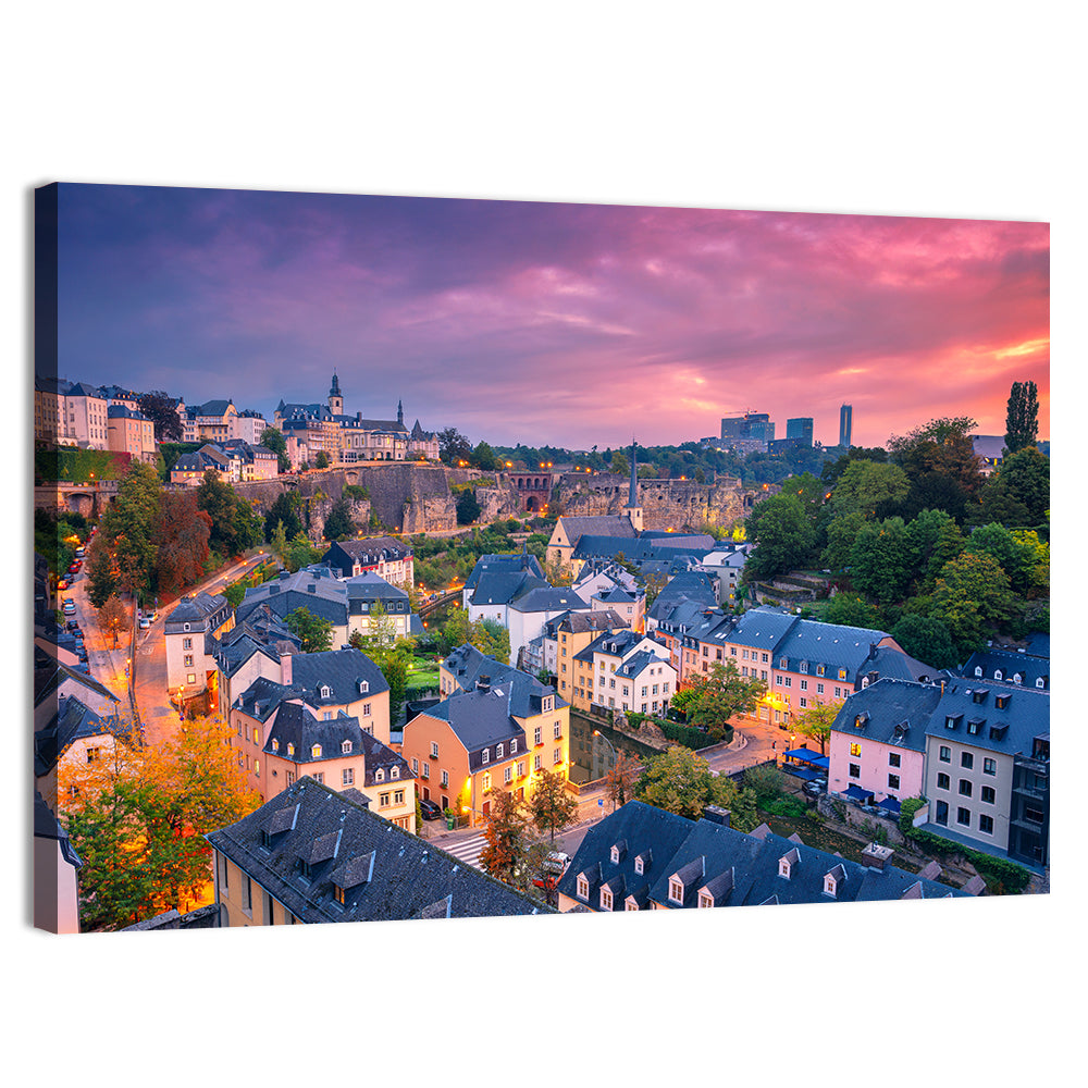 Luxembourg Grund at Dusk Wall Art, canvas print, landscape