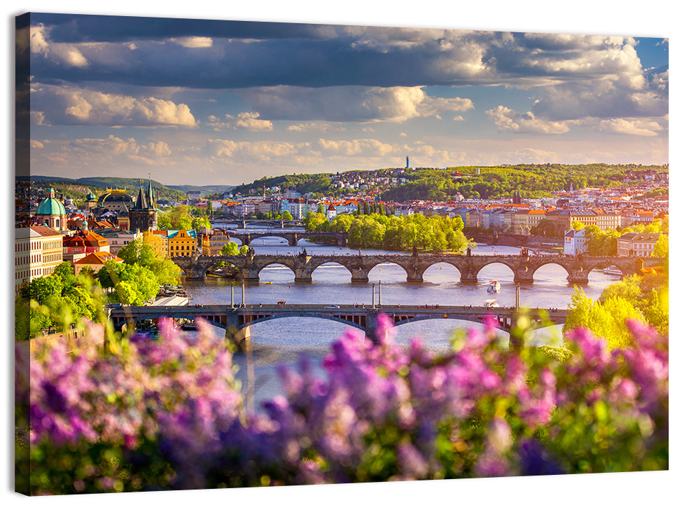 Prague Vltava Bridges in Spring Light Wall Art, canvas print, landscape