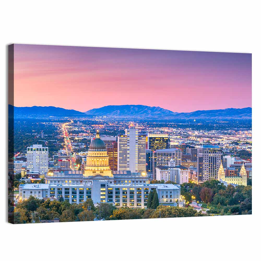 Salt Lake City Dusk Skyline Wall Art