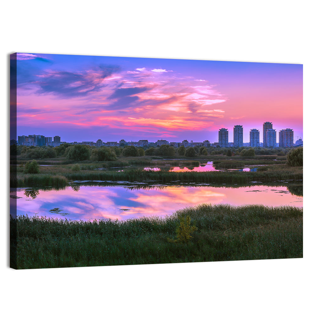 Vacaresti Park Sunset Reflection Wall Art