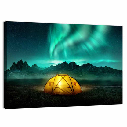 Tent Beneath Aurora Borealis Wall Art