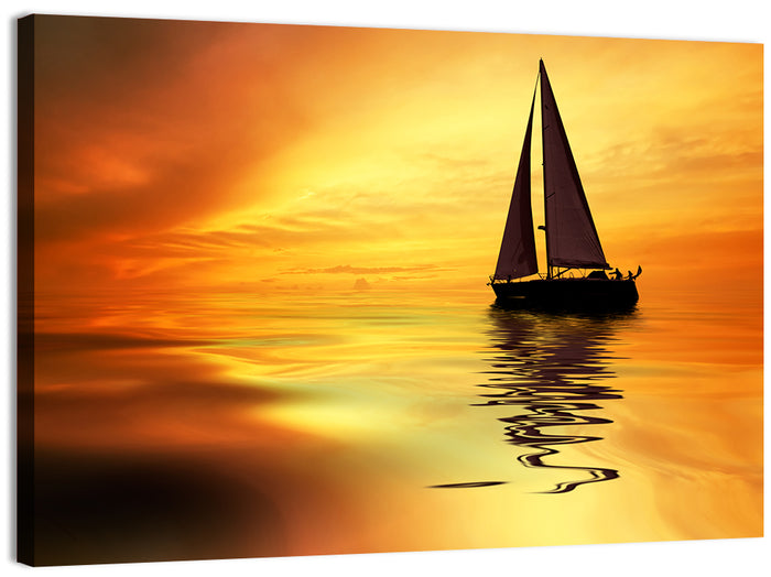 Golden Hour Sailboat Silhouette Wall Art as a canvas print