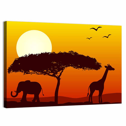 Savanna Sunset Silhouette Wall Art