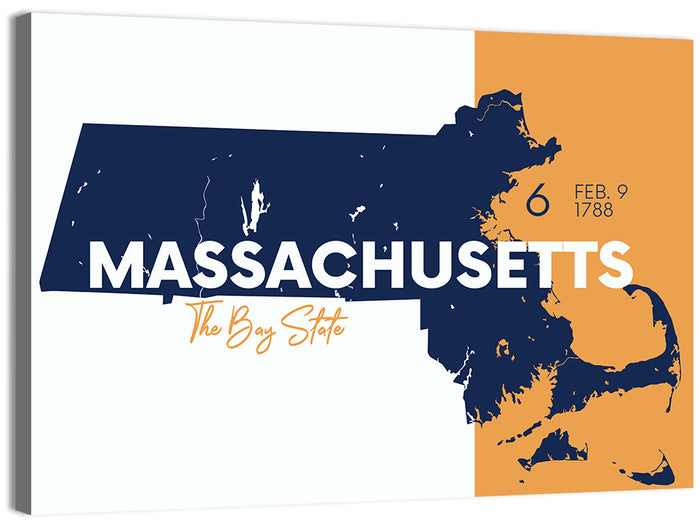 Massachusetts State Map Wall Art as a canvas print