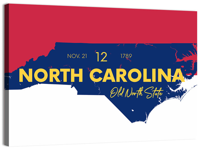 North Carolina Typographic Map Wall Art as a canvas print