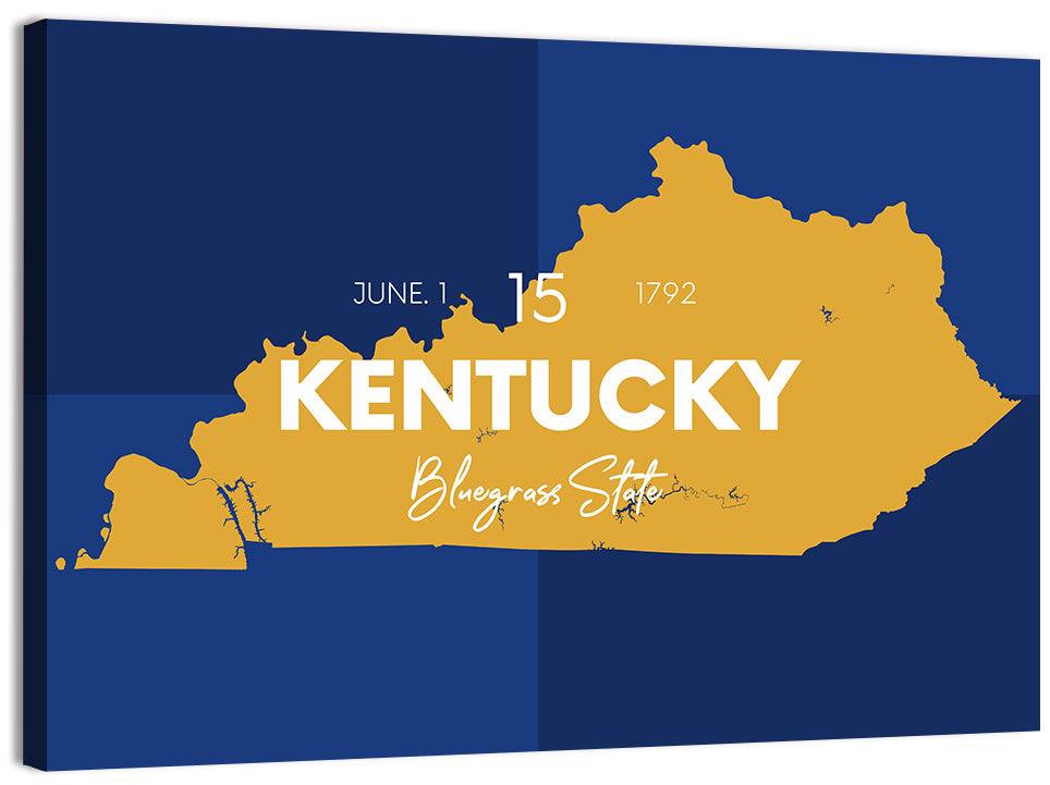 Blue and Gold Kentucky Map Wall Art