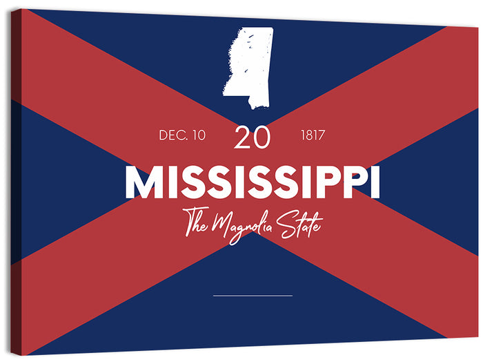 Mississippi Map, the Magnolia State Wall Art as a canvas print