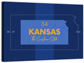 Kansas Typographic Map, Blue and Gold Wall Art