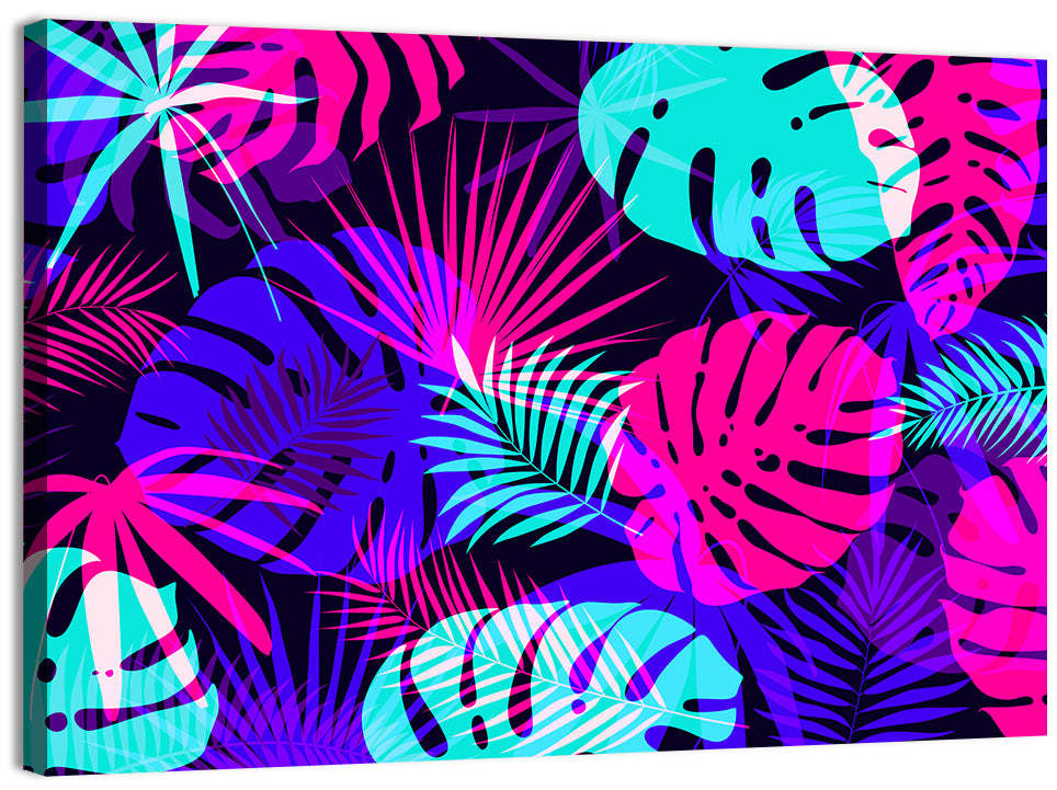 Neon Tropical Leaves Wall Art