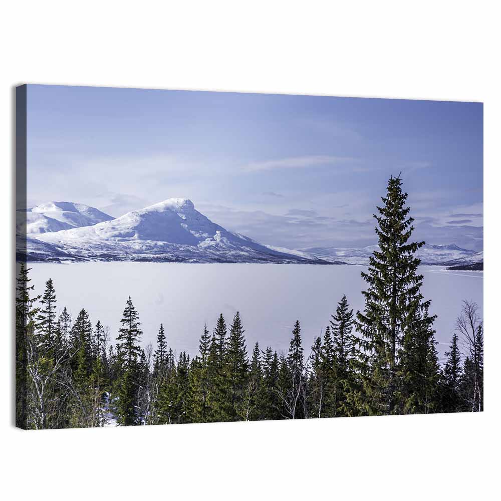 Scandinavian Mountain Range with Frozen Lake Wall Art